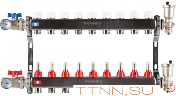 Для отопления Rommer 1"/3/4"x9 с расходомерами (RMS-1210-000009)