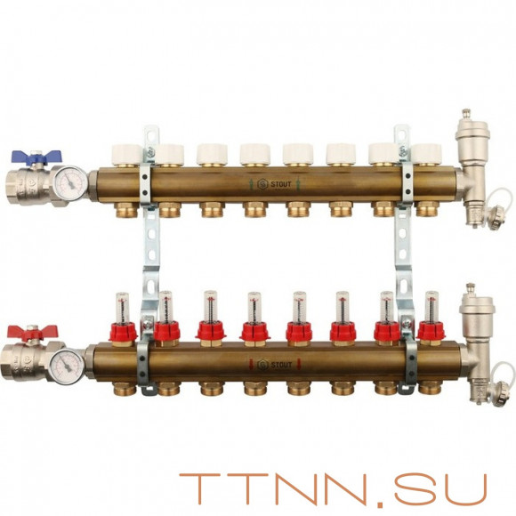 Для отопления STOUT Коллектор регулируемый с расходомерами 1/3/4x8 Для отопления STOUT Коллектор регулируемый с расходомерами 1/3/4x8