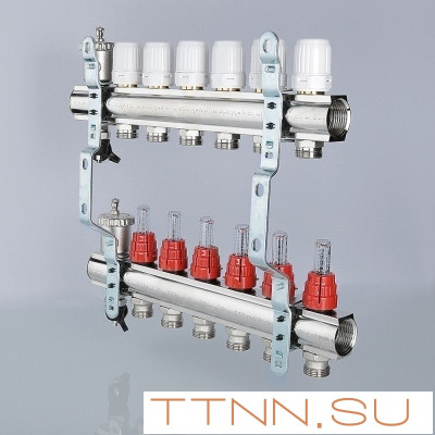 Для отопления VALTEC 1"х7 вых. Евроконус 3/4" с расходомерами в сборе