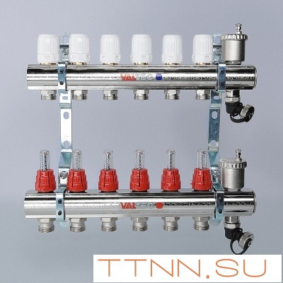 Для отопления VALTEC 1"х8 вых. Евроконус 3/4" с расходомерами в сборе