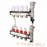 Коллекторная группа VALTEC VTc.589.EMNX.0610 1" х 3/4" на 10 выходов из нерж.стали c термостатическими клапанами и расходомерами